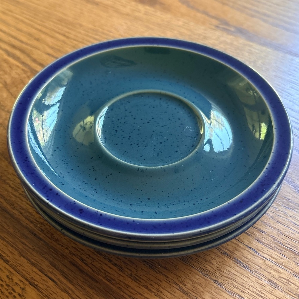 Vintage Denby Metz handcrafted saucers- set of 3- made in England- green & blue - Picture 10 of 10